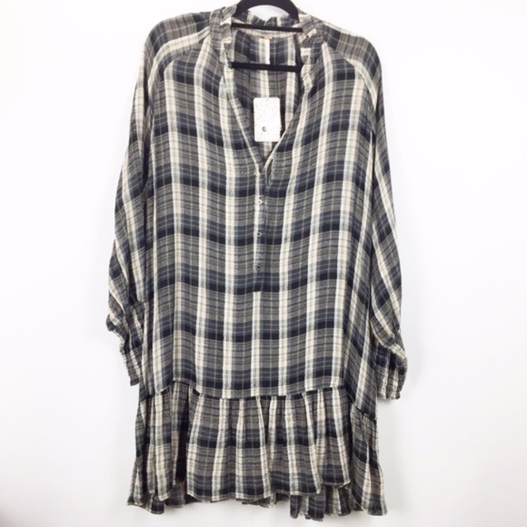 Free People Dresses & Skirts - 🍀Free People Plaid Black Red Moon Tunic Dress